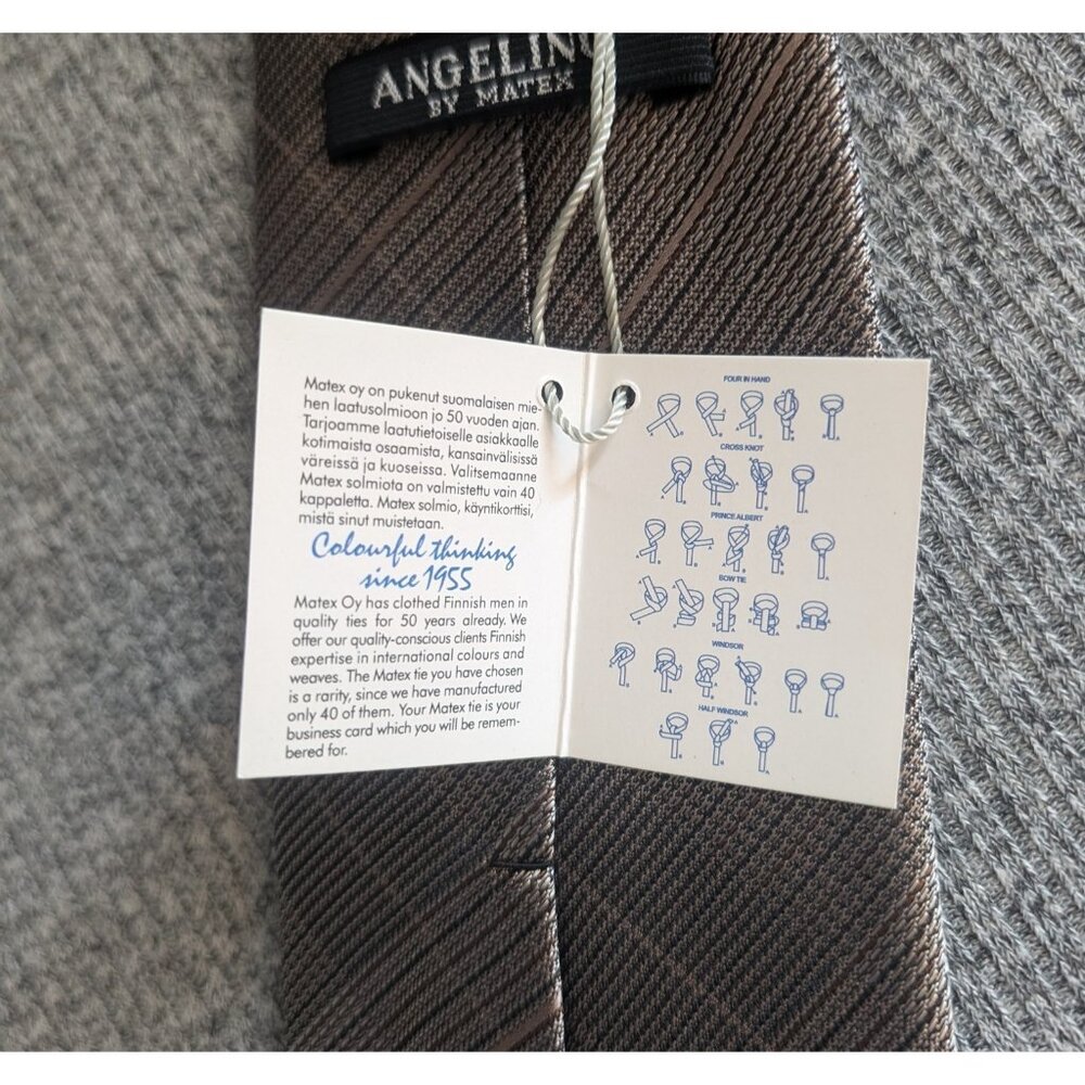 Matex Silk Tie, Grey/Brown/Silver/Metallic Geometric Pattern, NWT - Picture 5 of 5